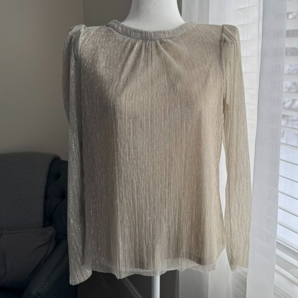 Women’s CeCe Sheer Gold Sparkle Long-Sleeve Blouse - size M